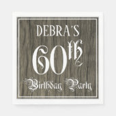 60th Birthday Party — Fancy script, Faux Wood Kijk Servet (Voorkant)