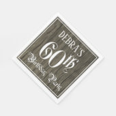 60th Birthday Party — Fancy script, Faux Wood Kijk Servet (Hoek)
