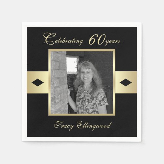 60th Birthday Party Foto op Zwart Servet (Voorkant)