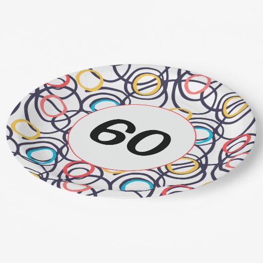 60th Birthday Party Funky Doodles Papieren Bordje (Gekanteld)