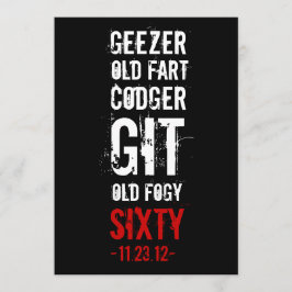 60th Birthday Party Geezer Invitation Kaart