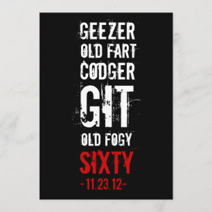 60th Birthday Party Geezer Invitation Kaart