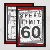 60th Birthday Party Grungy Speed Limit Sign Kaart (Voorkant / Achterkant)