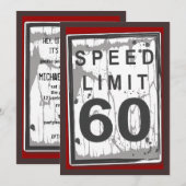 60th Birthday Party Grungy Speed Limit Sign Kaart (Voorkant / Achterkant)