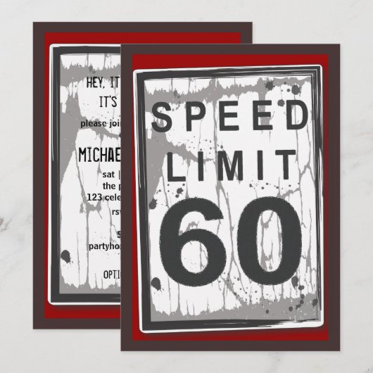 60th Birthday Party Grungy Speed Limit Sign Kaart (Voorkant / Achterkant)