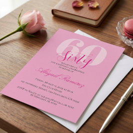 60th Birthday Party Invitation Pink Photo Custom Feestdagenkaart