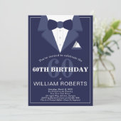 60th Birthday Party Invitation, Tuxedo Kaart (Staand voorkant)