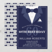 60th Birthday Party Invitation, Tuxedo Kaart (Voorkant / Achterkant)