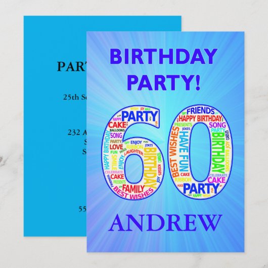 60th Birthday Party Invitation Voeg een naam toe Kaart (Voorkant / Achterkant)