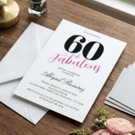 60th Birthday Party Invitation White Pink Photo  Kaart