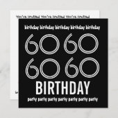 60th Birthday Party Invite Black White W1183 Kaart (Voorkant / Achterkant)