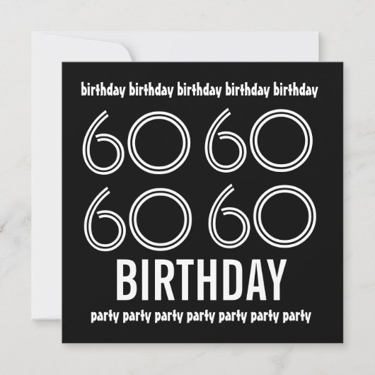 60th Birthday Party Invite Black White W1183 Kaart (Voorkant)