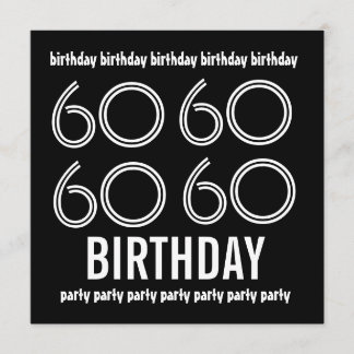 60th Birthday Party Invite Black White W1183 Kaart