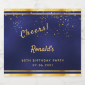 60th Birthday party marvy blue gold cheers name Bier Etiket (Enkel label)