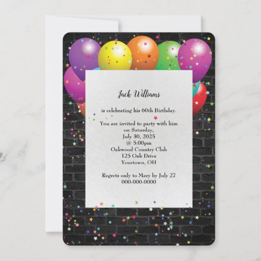 60th Birthday Party Neon bord on wall Kaart (Achterkant)