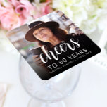 60th Birthday Party Photo Cheers White Script Kartonnen Onderzetters<br><div class="desc">This custom 60th birthday paper coaster features the guest of honor's personalized photo,  name,  and birthday,  along with the word "Cheers" in elegant white calligraphy script. A dark screen helps make the text pop. A great way to celebrate someone who's turning sixty!</div>