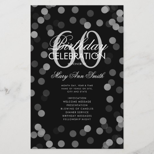60th Birthday Party Program Silver Confetti Menu (Voorkant)