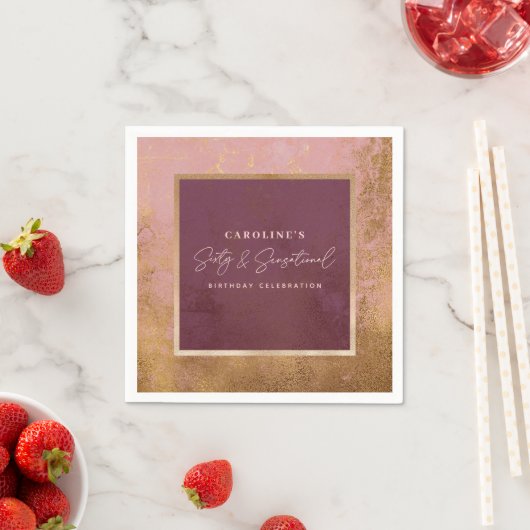 60th Birthday Party Roos Gold Script Servet (Insitu)