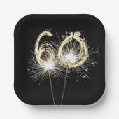 60th Birthday Party Sparklers on Black Papieren Bordje (Voorkant)