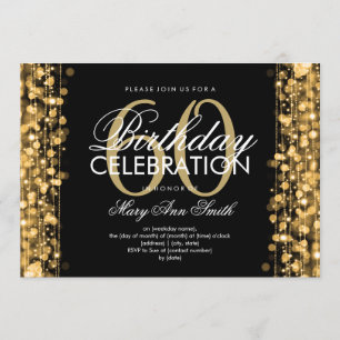 60th Birthday Party Sparkles Gold Kaart