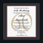 60th Birthday Party Square Invitation Kaart<br><div class="desc">Dit stijlvolle vormontwerp heeft een zwarte rand met een dunne rode rand, en een watermerk op de achtergrond van de leeftijd. Als je de stijl van deze uitnodiging leuk vindt, maar een ander kleurenschema nodig hebt, kun je me dan een bericht sturen. Om de doopvontstijl, de grootte of de kleur...</div>