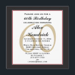 60th Birthday Party Square Invitation Kaart<br><div class="desc">Dit stijlvolle vormontwerp heeft een zwarte rand met een dunne rode rand, en een watermerk op de achtergrond van de leeftijd. Als je de stijl van deze uitnodiging leuk vindt, maar een ander kleurenschema nodig hebt, kun je me dan een bericht sturen. Om de doopvontstijl, de grootte of de kleur...</div>