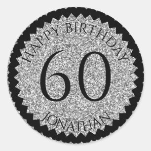 60th Birthday Party toevoegen jouw naam Silver Gli Ronde Sticker