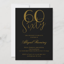 60th Birthday Party Typography Photo Black & Gold