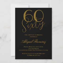 60th Birthday Party Typography Photo Black & Gold Kaart