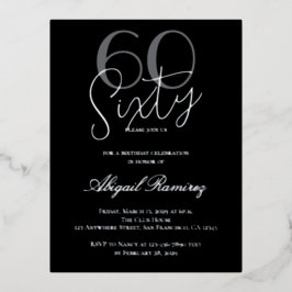 60th Birthday Party Typography Photo Black Silver Folie Feestdagen Briefkaart