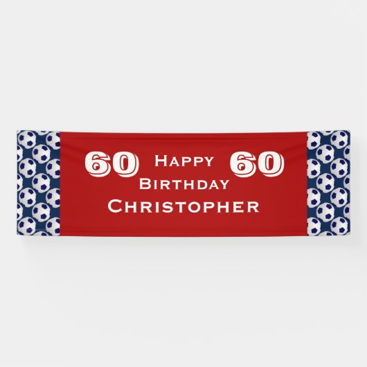 60th Birthday Party Voetbal Banner, volwassene Spandoek (Horizontaal)