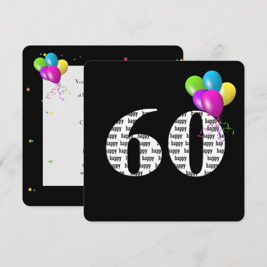 60th Birthday Party with ballonbos Kaart (Voorkant / Achterkant)