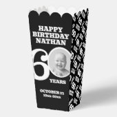 60th birthday photo black and white custom popcorn bedankdoosjes (Achterkant)