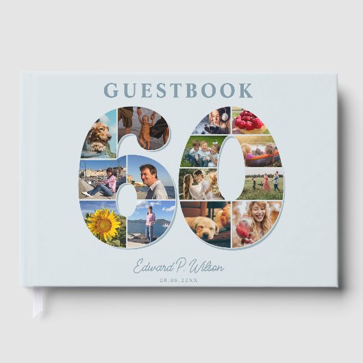 60th Birthday Photo Collage Milestone Guestbook Gastenboek (Voorkant)