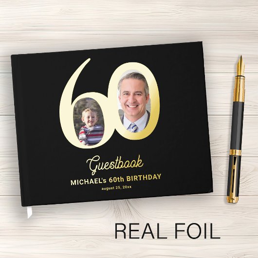 60th Birthday photo name black gold  Gastenboek