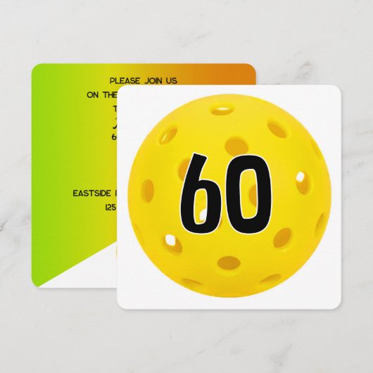 60th Birthday Pickleball Party Kaart (Voorkant / Achterkant)