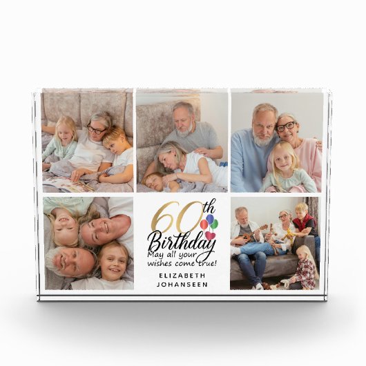 60th Birthday Picture Collage Script Typography Fotoblokken (Voorkant)