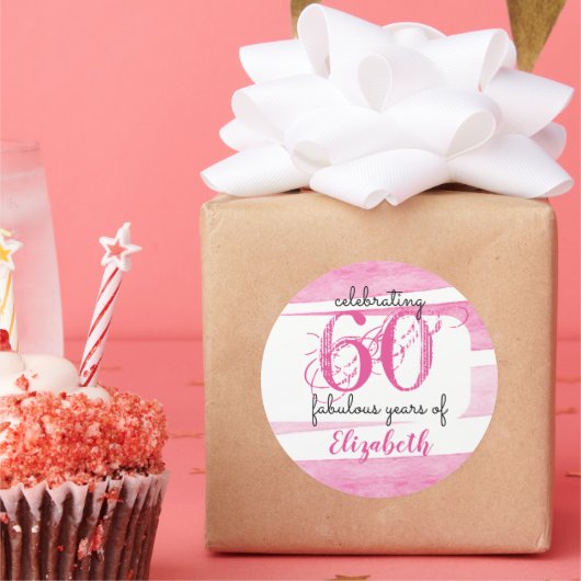 60th birthday PINK Celebrating 60 fabulous years Ronde Sticker (Feest)