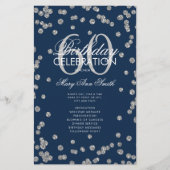 60th Birthday Program Silver Glitter w/ Menu Navy (Voorkant)