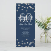 60th Birthday Program Silver Glitter w/ Menu Navy Kaart (Staand voorkant)