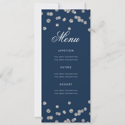 60th Birthday Program Silver Glitter w/ Menu Navy Kaart (Achterkant)