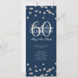 60th Birthday Program Silver Glitter w/ Menu Navy Kaart