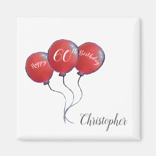 60th Birthday red ballonmagnet Magneet