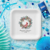 60th Birthday Red Cardinal Wreath Custom Papieren Bordje (Feest)