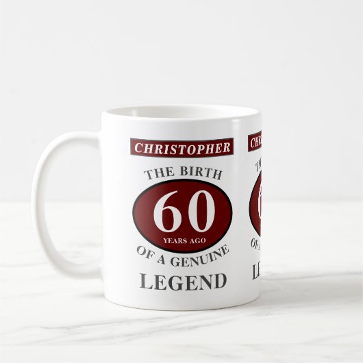 60th Birthday Red Genuine Legend Jouw naam toevoeg Koffiemok (Links)
