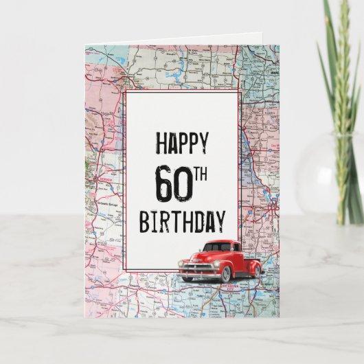 60th Birthday Red Retro Truck op Map Kaart (Voorkant)