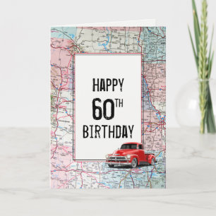 60th Birthday Red Retro Truck op Map Kaart