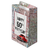 60th Birthday Red Retro Truck op Map Klein Cadeauzakje (Voorkant Gekanteld)