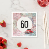 60th Birthday Red Retro Truck op Road Map Servet (Insitu)