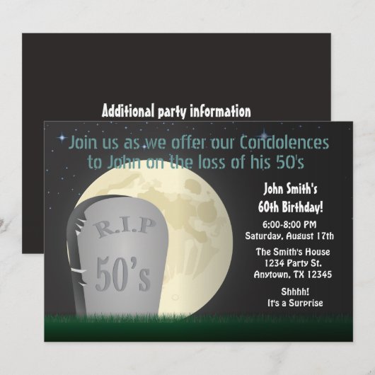 60th Birthday RIP 50s Uitnodiging (Voorkant / Achterkant)